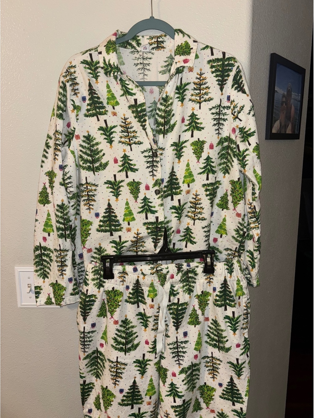 Old Navy Christmas Tree Pajama Set 100% Cotton Matching PJ's Women's Large